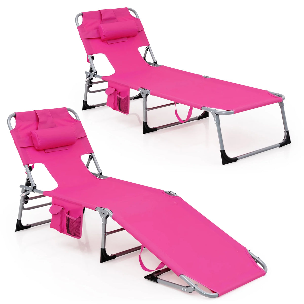 Set of 2 Blue Folding Reclining Beach Lounge Chair W3265