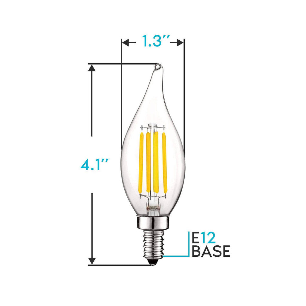 24 Pack Dimmable LED Bulb, 550 Lumens, 3000K Soft White, Flame Tip Clear Glass D55153