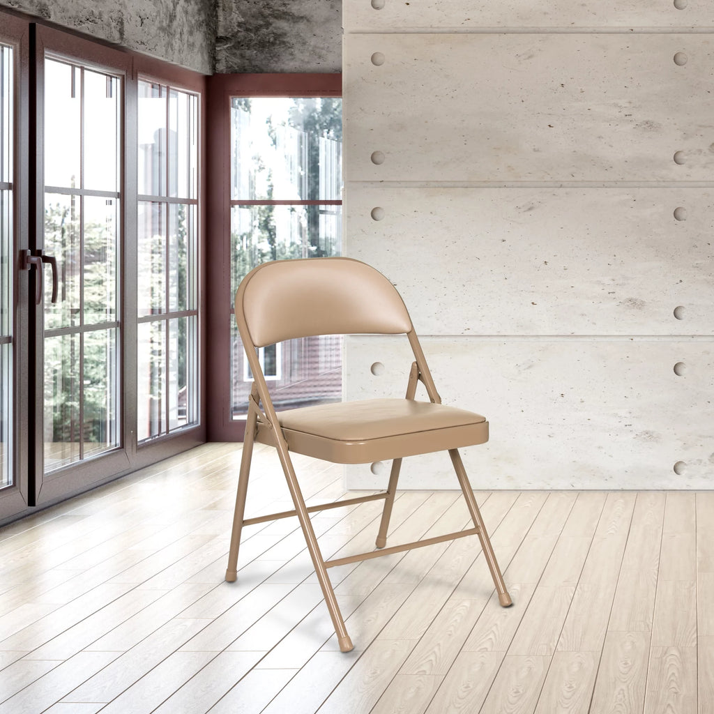 Beige Vinyl Folding Chair, Pack of 4 R159242