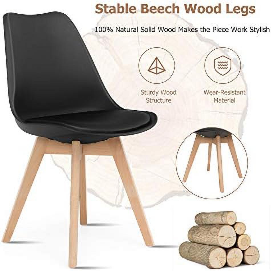Set of 4 Upholstered Dining Chairs with Padded Seat and Solid Wood Legs T1080