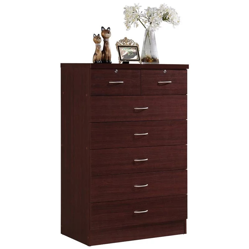 2 Piece Captain Bed and 7 Drawer Chest Set Mahogany Wood A638
