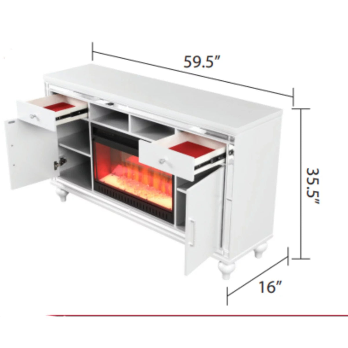 Solid Wood TV Stand With Electric Fireplace in White B449