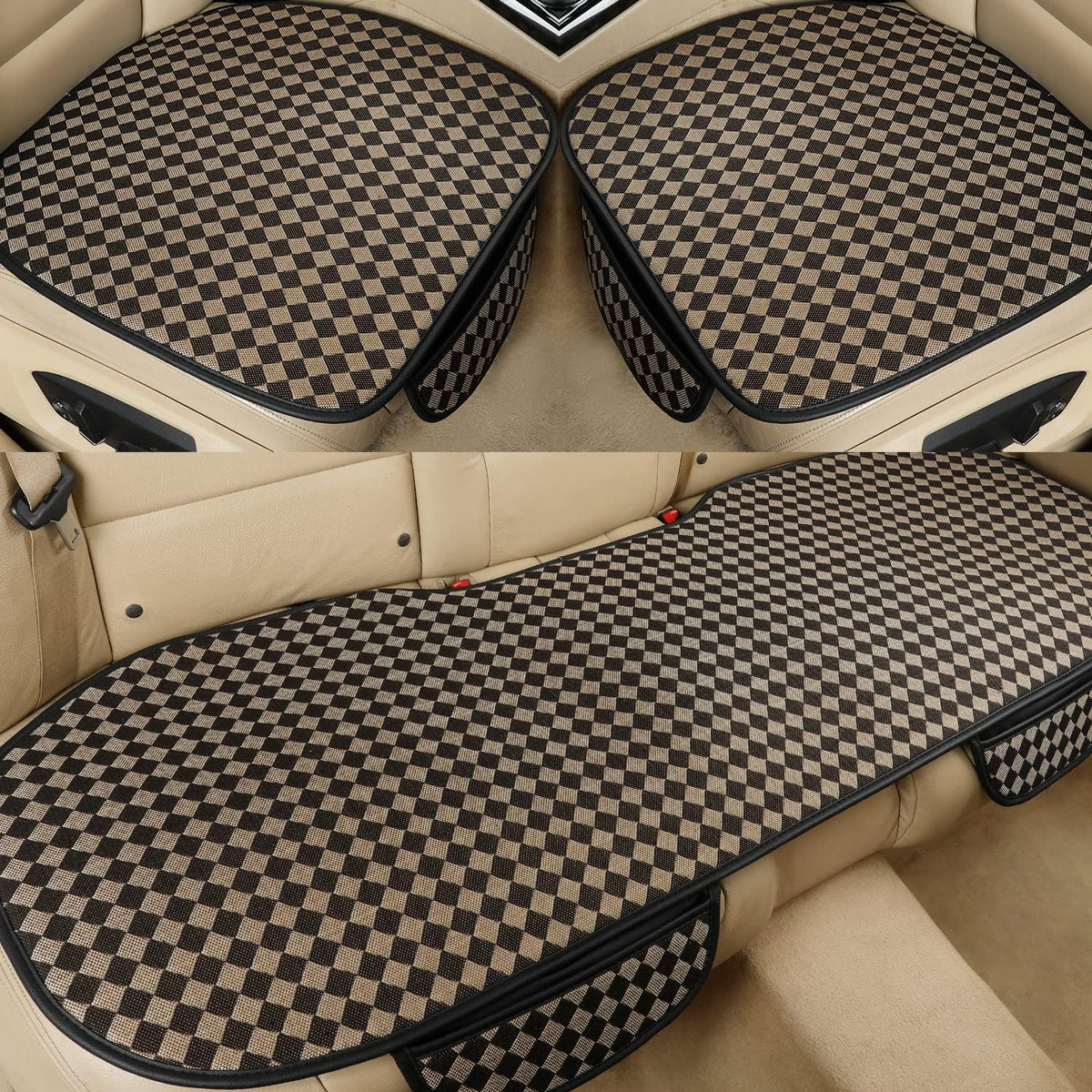3 Packs Baja Fabric Bottom Car Seat Covers with Front Protectors and Rear Bench Seat Cover (Yellow Stripe) A803