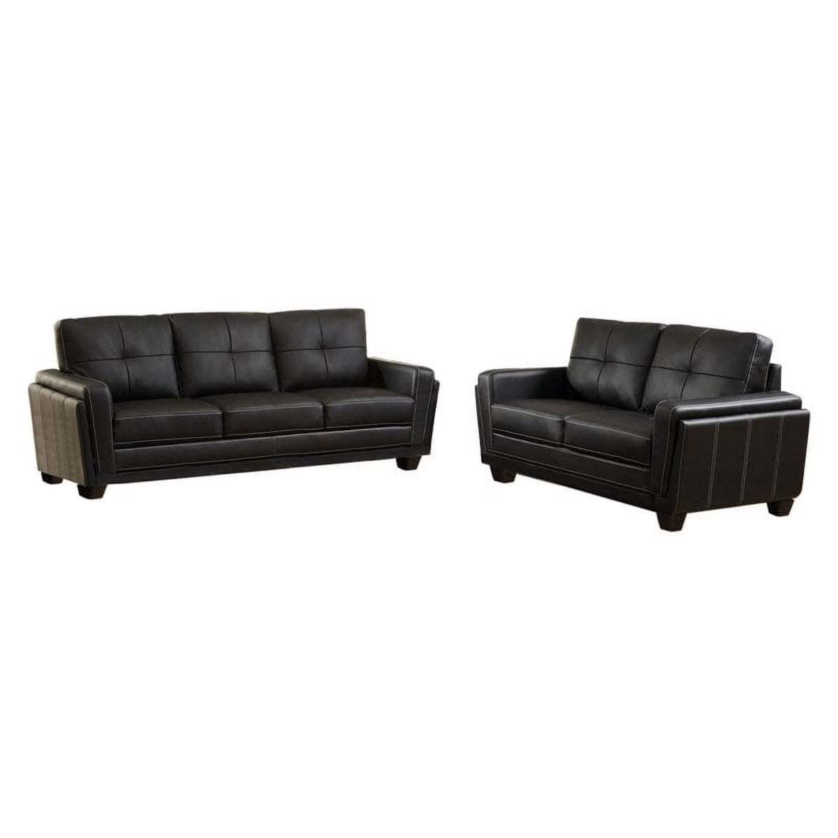 Black Faux Leather 2-Piece Sofa and Loveseat Set A25771