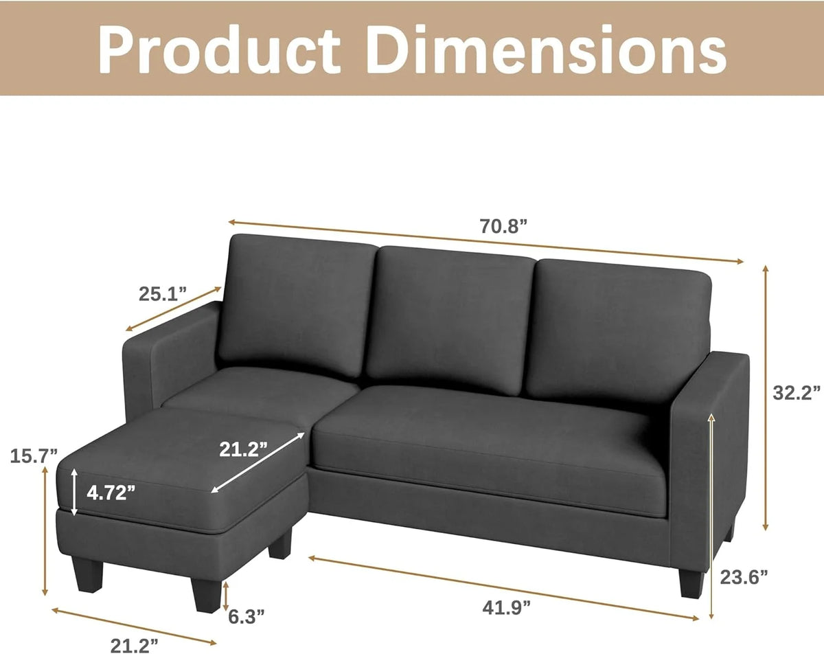 L Shaped Convertible Sectional Sofa with Ottoman Dark Gray M118797