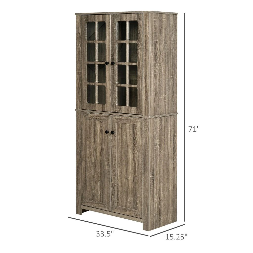 Kitchen Pantry Storage Cabinet with Glass Doors Y173674