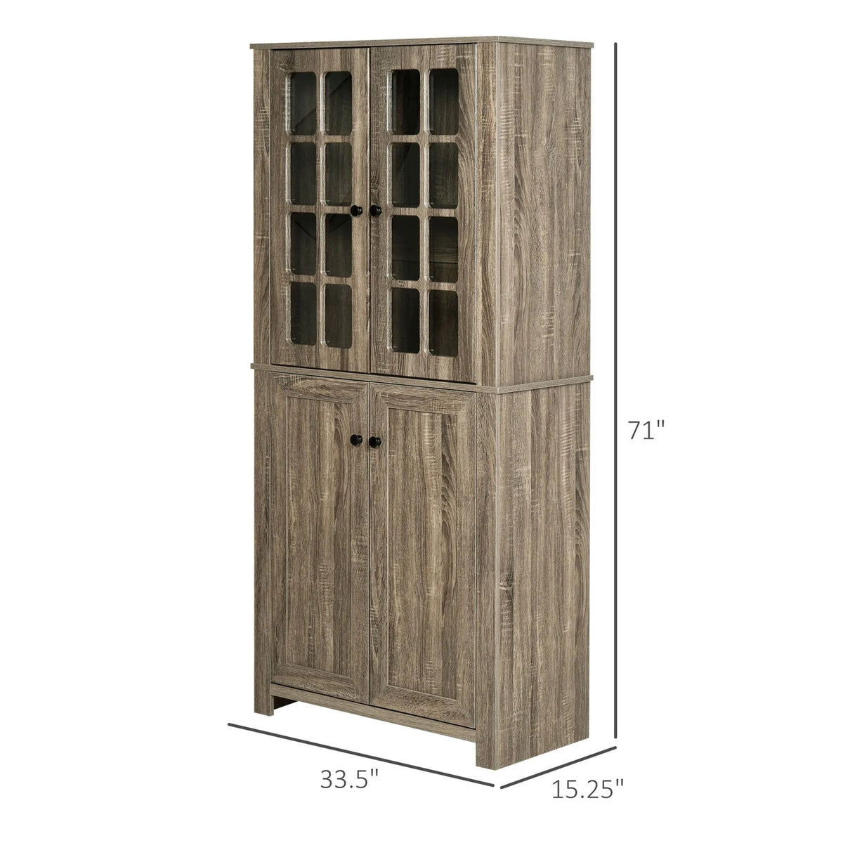 Kitchen Pantry Storage Cabinet with Glass Doors Y173674