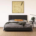 Black Faux Leather Upholstered Platform Bed With Tufted Headboard Queen V359