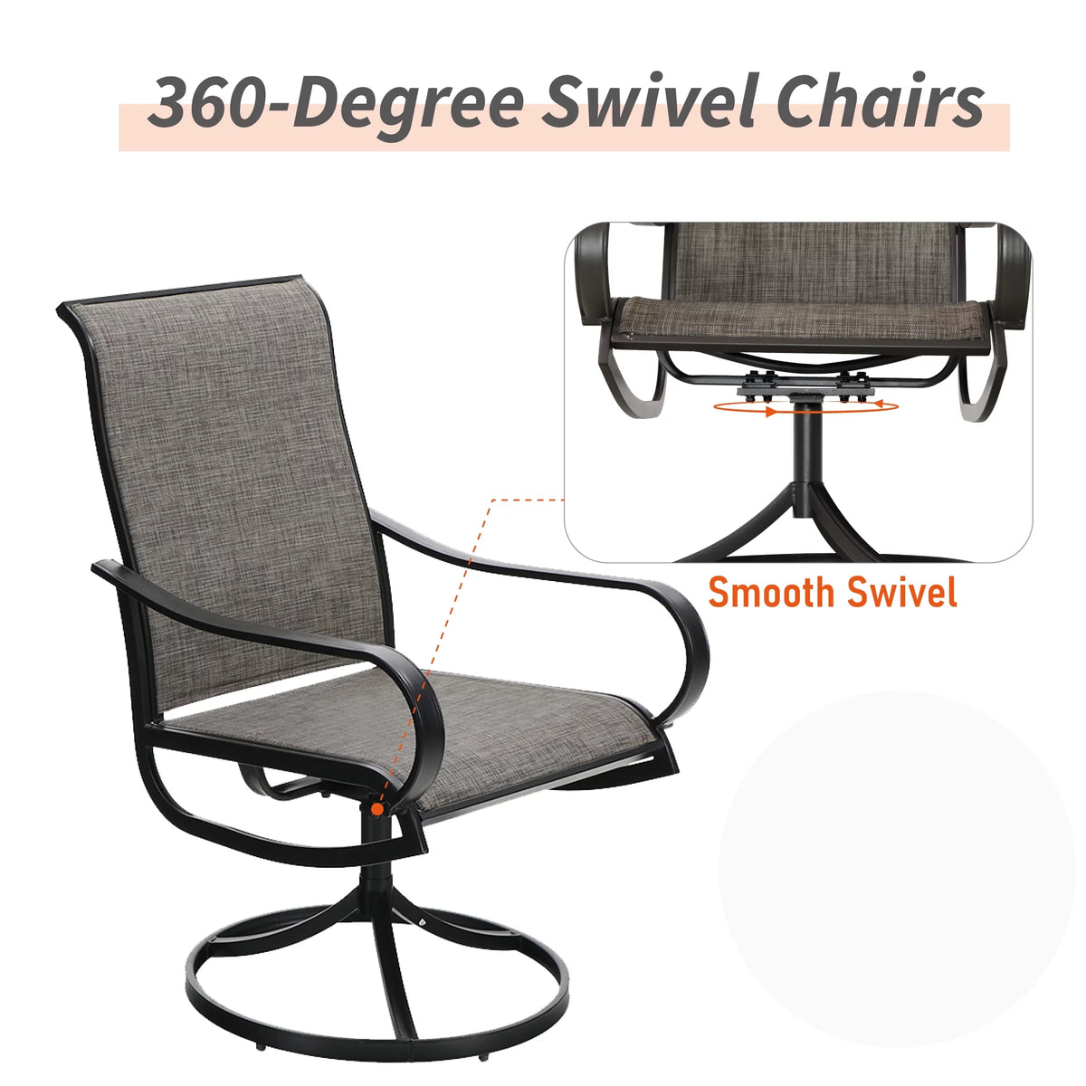 2Pcs Patio Dining Swivel Chairs Set with Black Steel Frame R25071