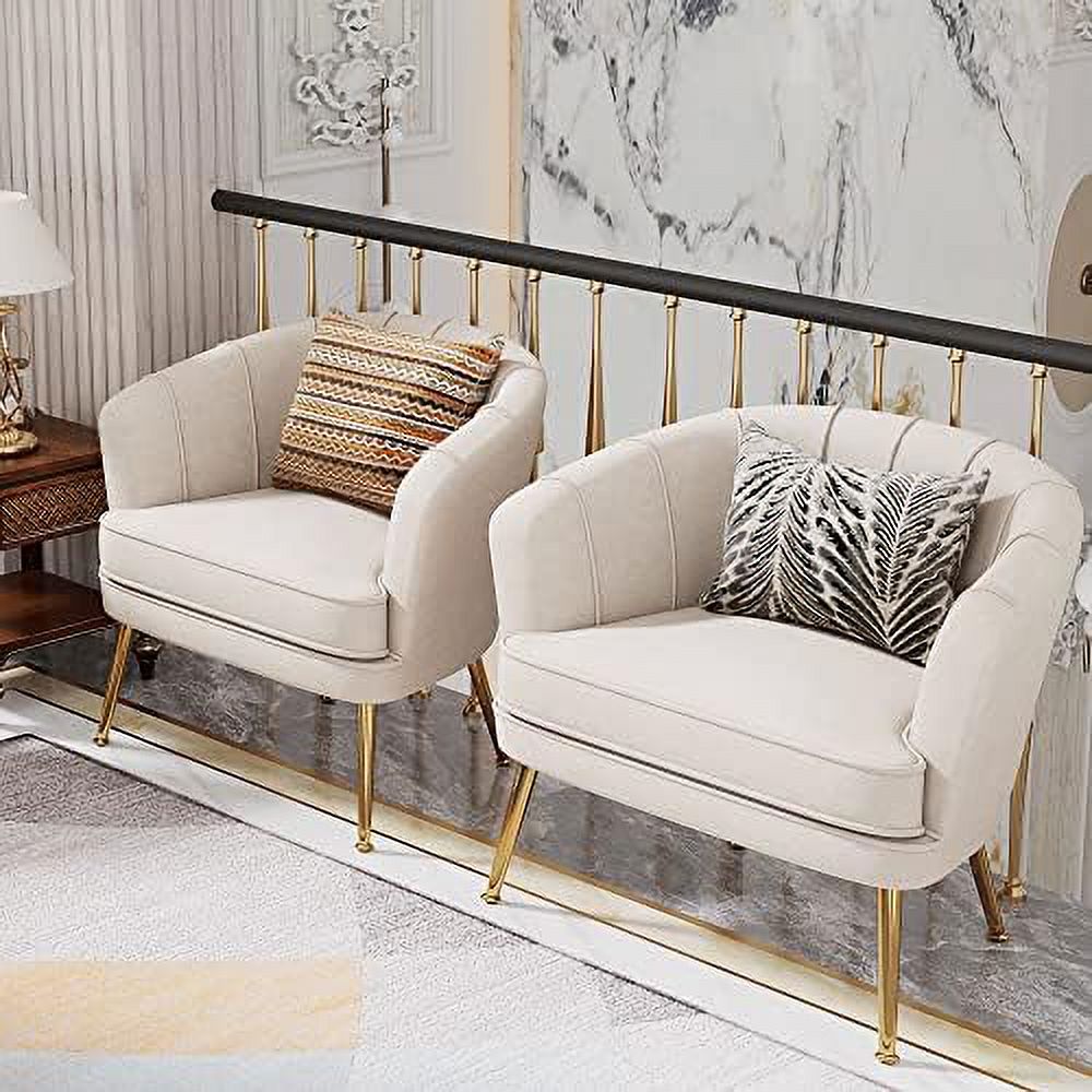 Velvet Accent Chair with Ottoman, Golden Metal Legs H25298