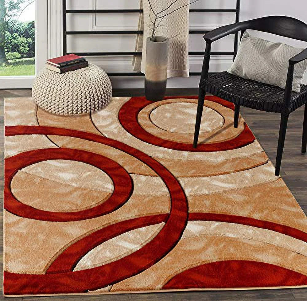 5x7 Dark Red Circles Area Rug C9715