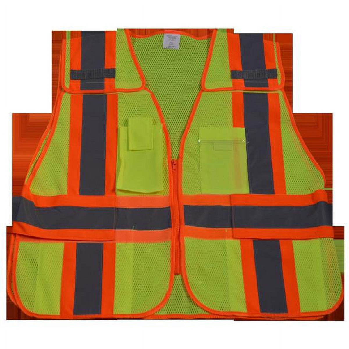 Lime Mesh Public Safety Vest with Orange Binding 5 Pockets T274293