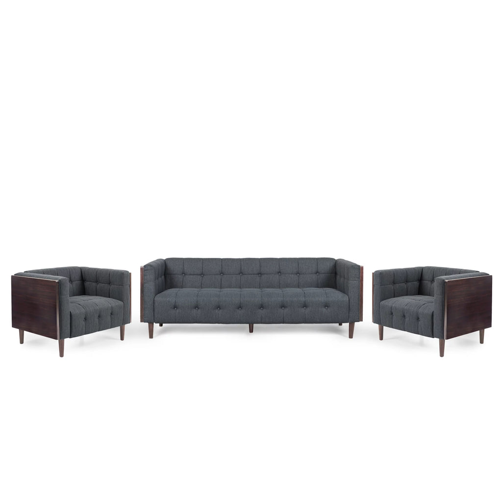 Charcoal and Brown Fabric 5-Seater Living Room Set B9015