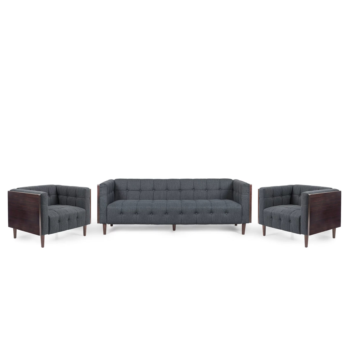 Charcoal and Brown Fabric 5-Seater Living Room Set B9015