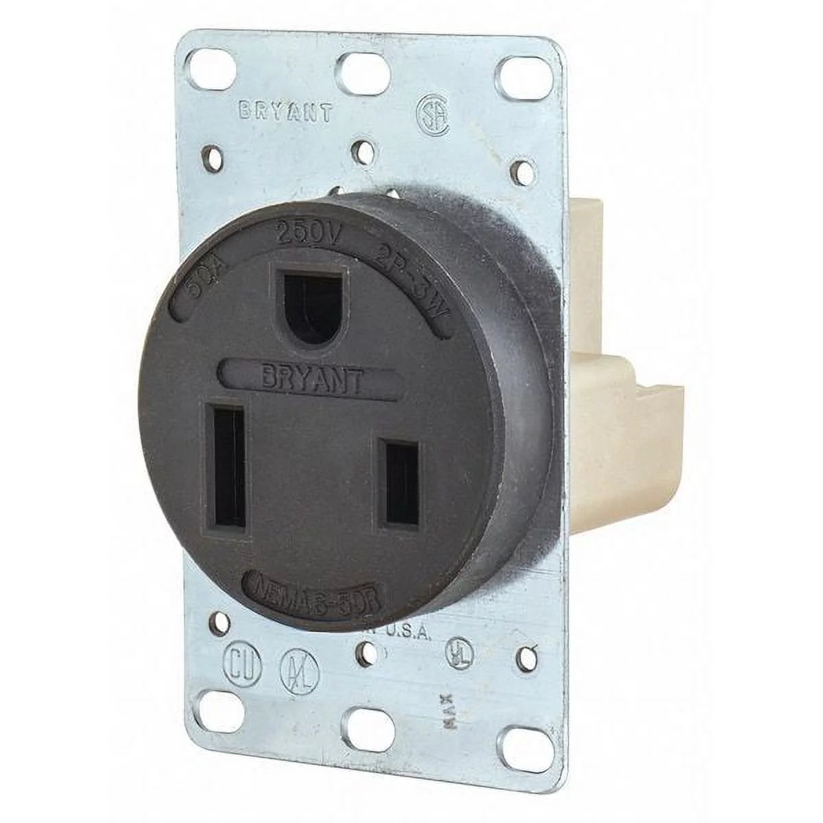 50 A 250V AC Flush Mount Single Outlet Receptacle, Black T371190
