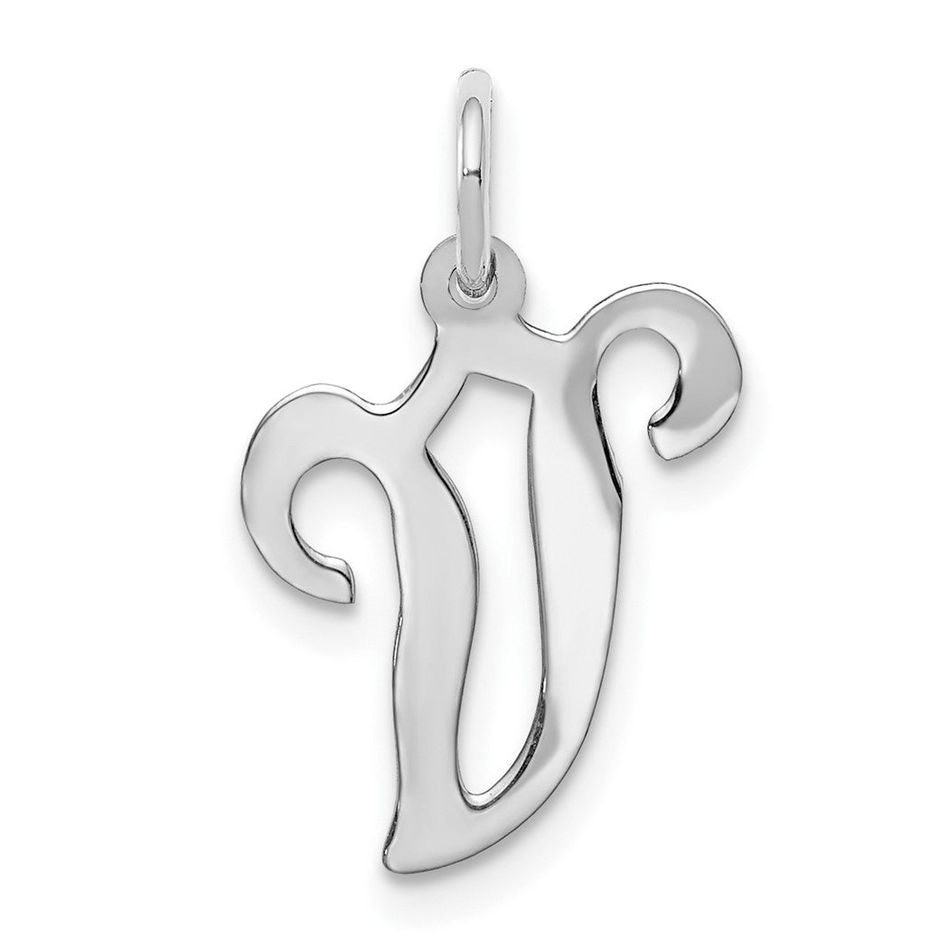 14k White Gold Laser cut Polished Initial V Charm Pendant Necklace F6883