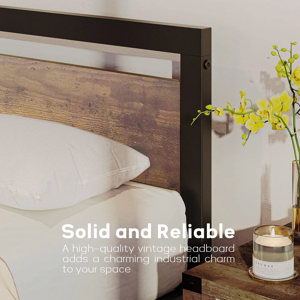 King Size Wooden Headboard Metal Bed Frame W110
