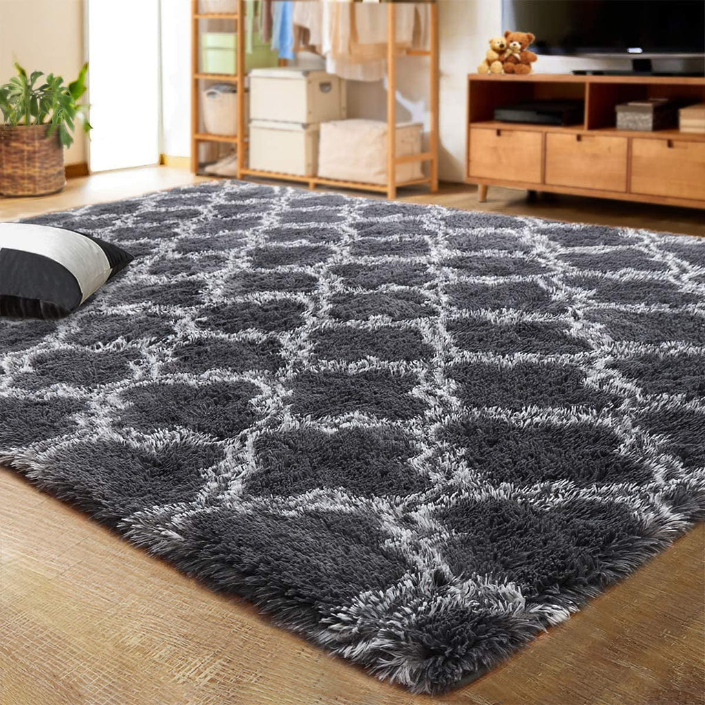 Shaggy Soft Rug 5'x8' Dark Gray/White Z5151