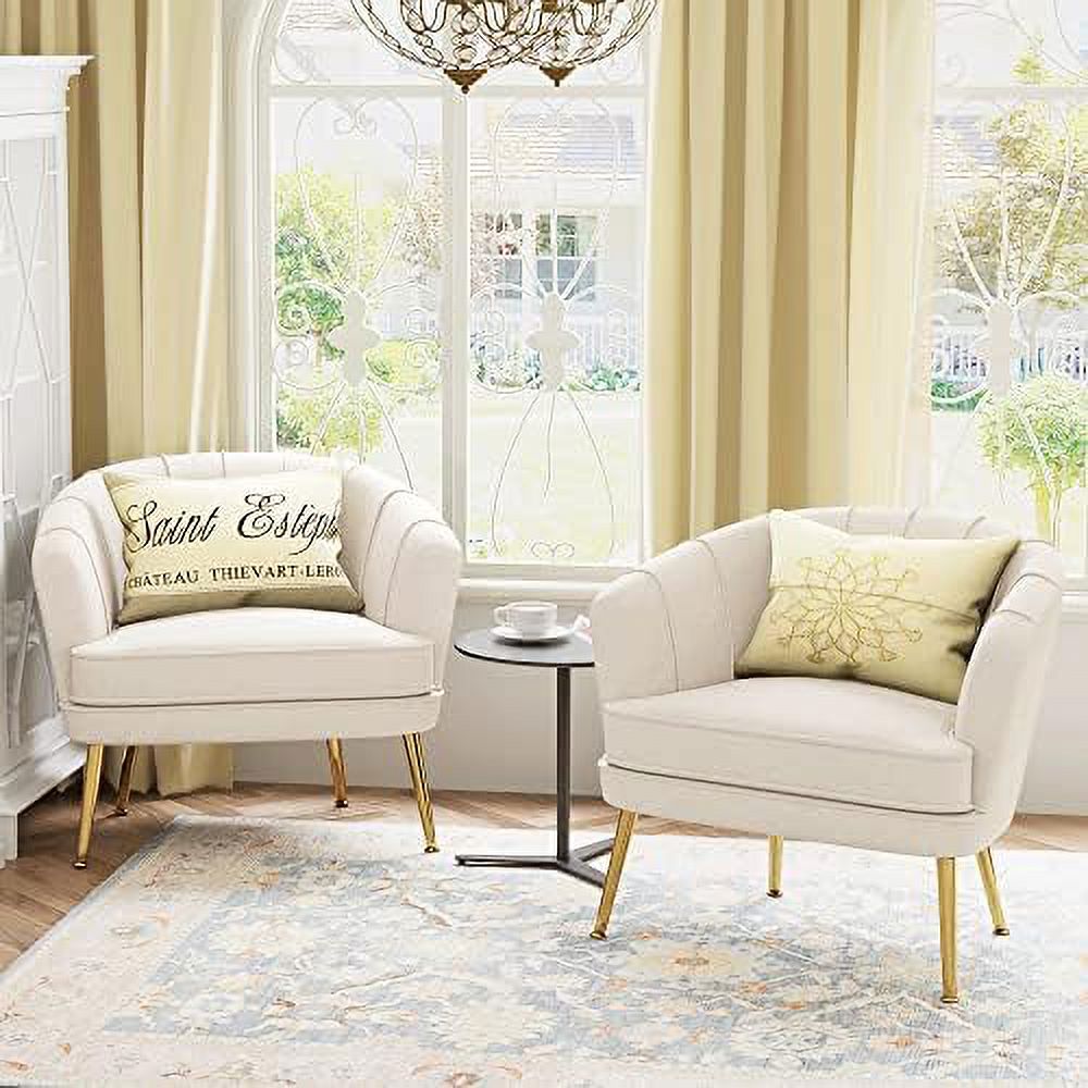 Velvet Accent Chair with Ottoman, Golden Metal Legs H25298