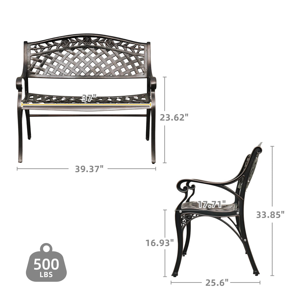 39.4" Anti-Rust Cast Iron Cast Aluminum Patio Garden Bench T80207
