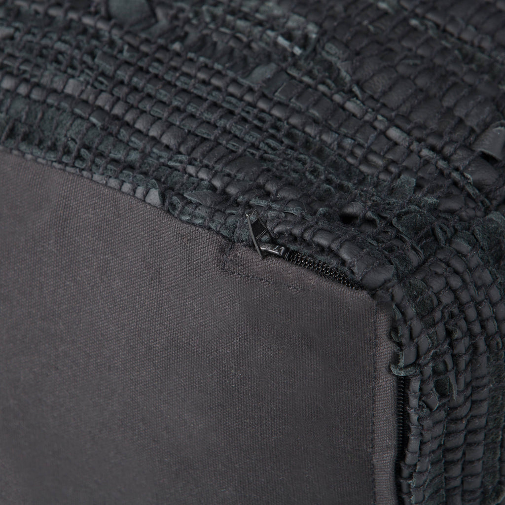 Genuine Leather Square Pouf - Grey W8510