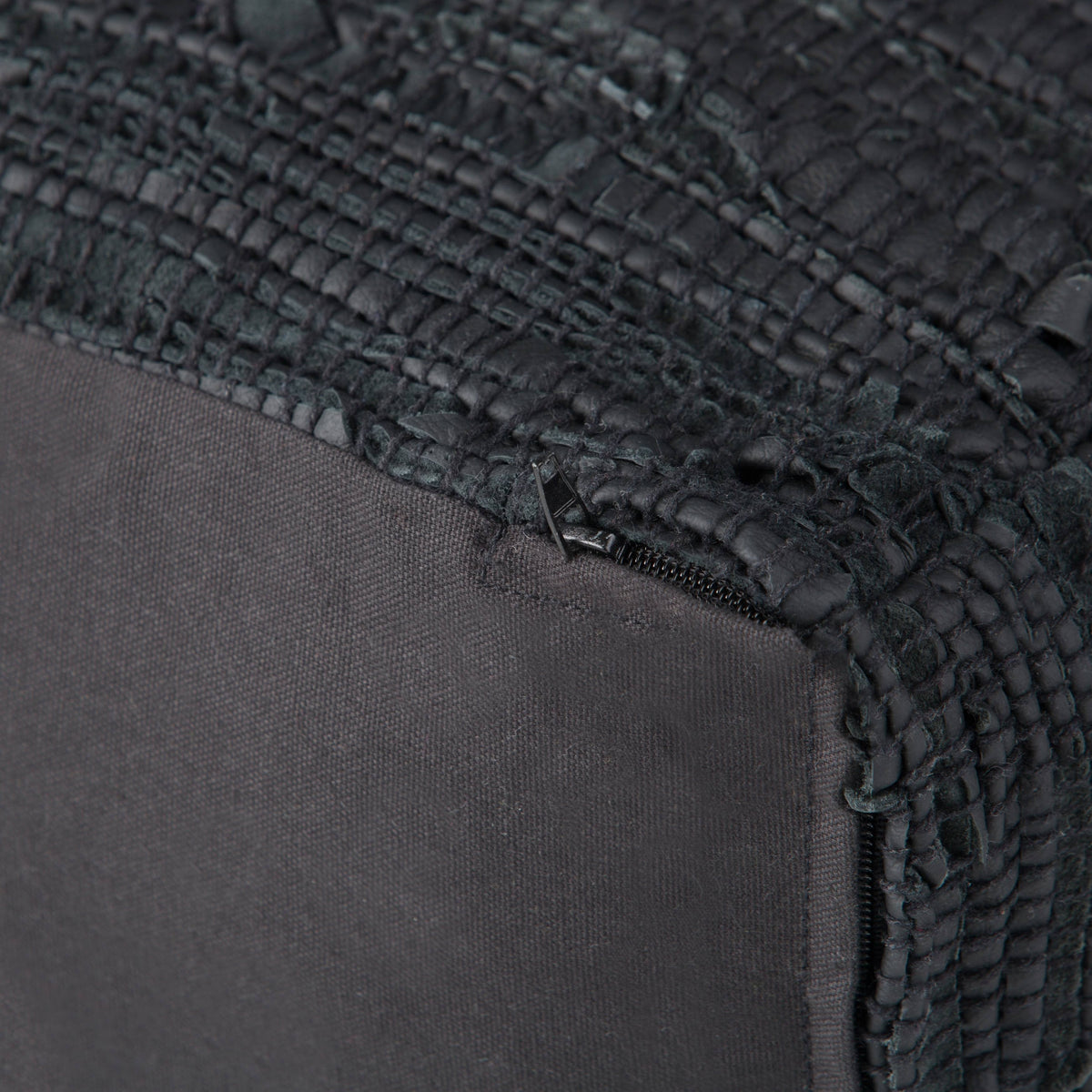 Genuine Leather Square Pouf - Grey W8510