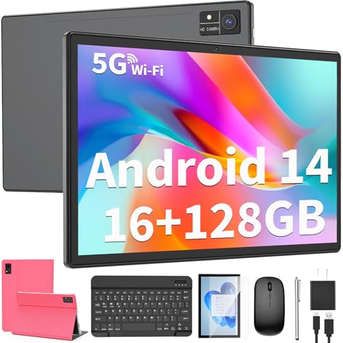 10 inch Android 14 Tablet with Keyboard, 16GB RAM 128GB ROM, Black P650