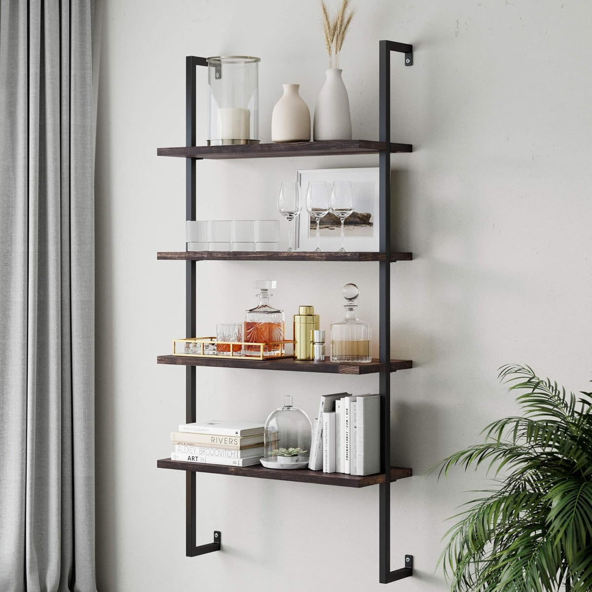 White/Gold 5-Shelf Ladder Bookcase P7729