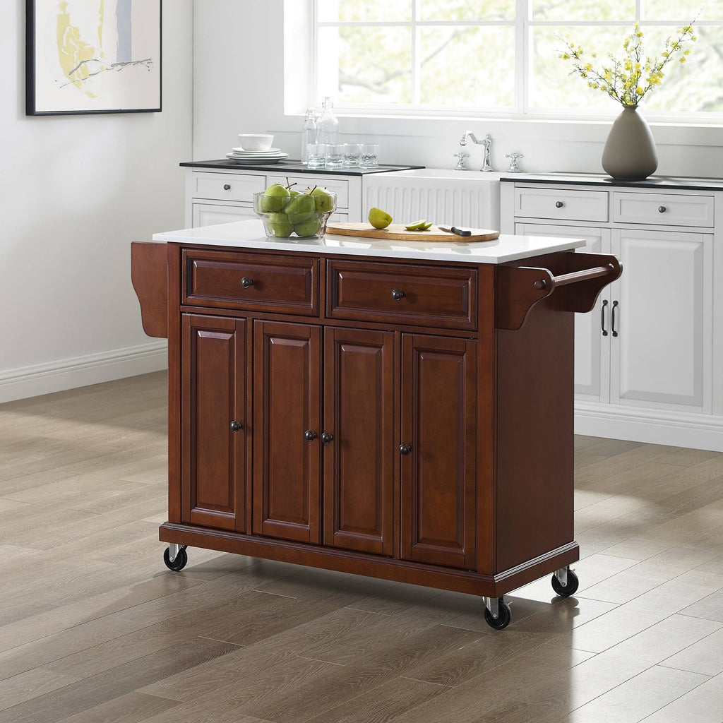 Full Size Granite Top Kitchen Cart Mahogany J671135