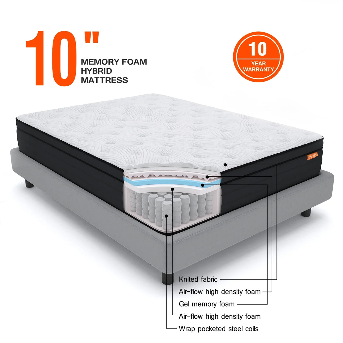 10 Gel Memory Foam Hybrid Mattress Queen Size G7968
