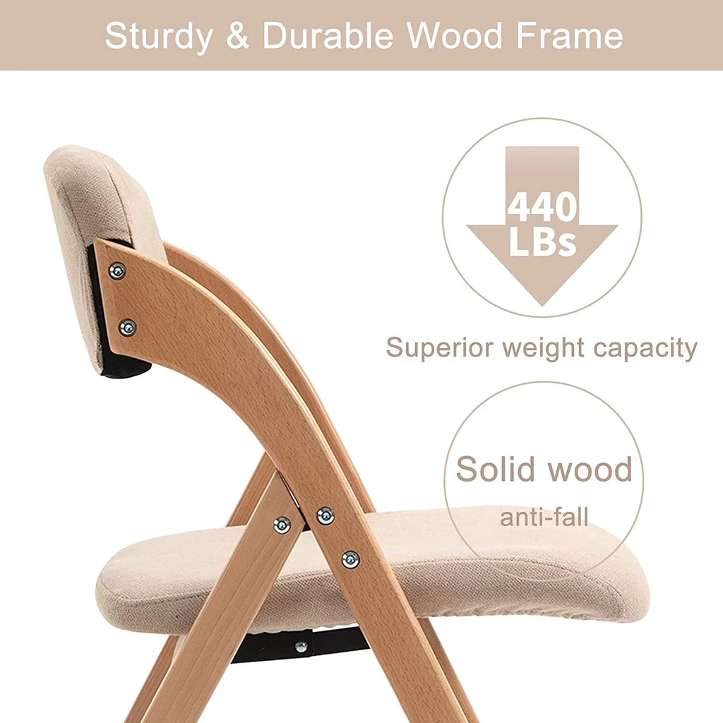 Beige Wooden Stackable Dining Folding Chairs Set of 2 I98535