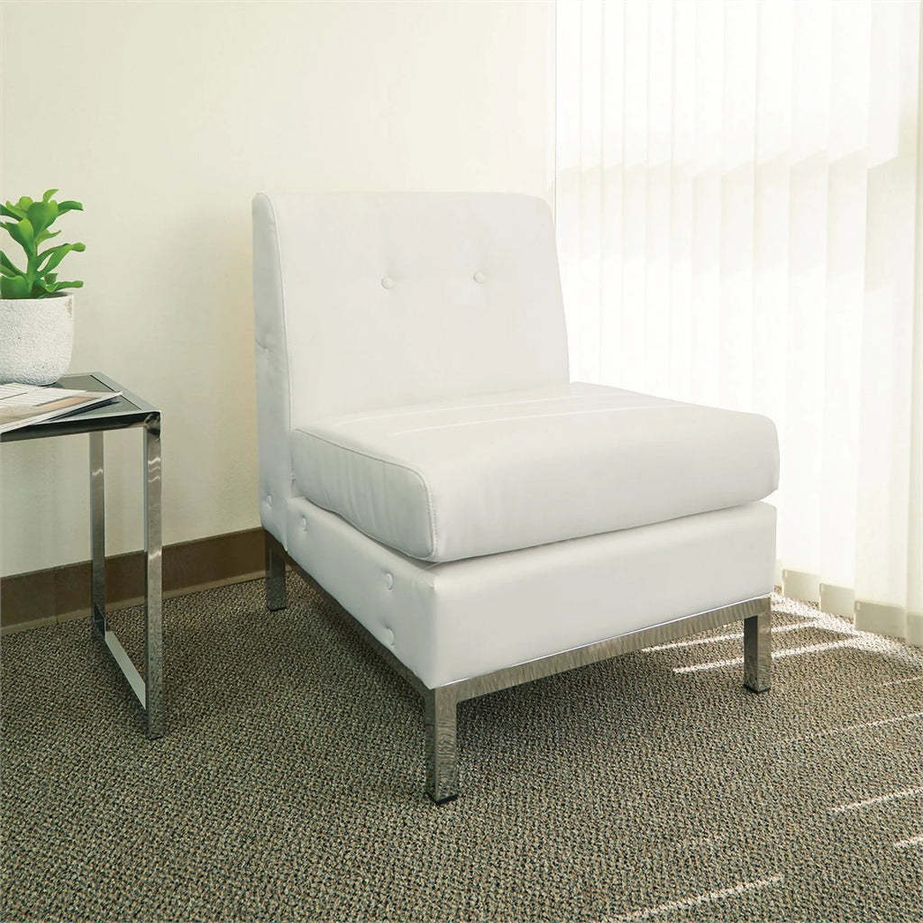 White Faux Leather Armless Chair Q494801