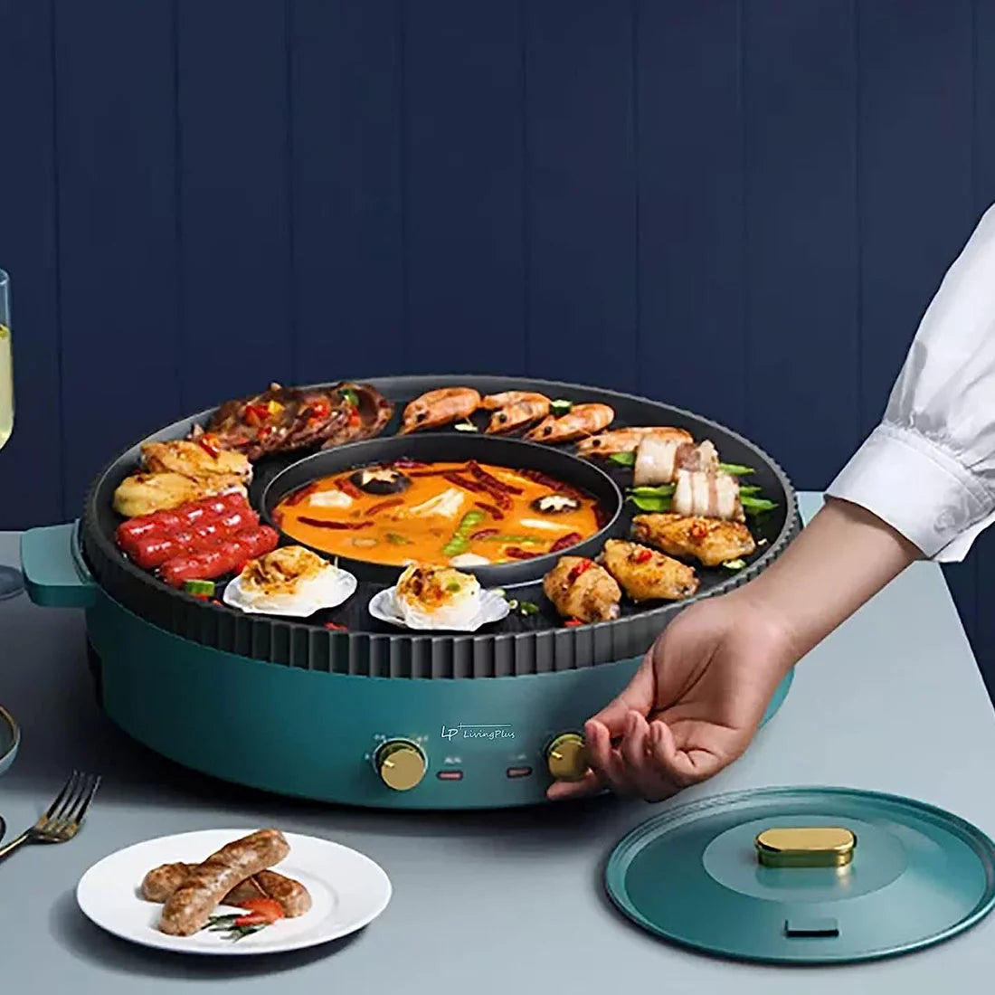 2 in 1 Non-Stick Electric Grill and Hot Pot V77894