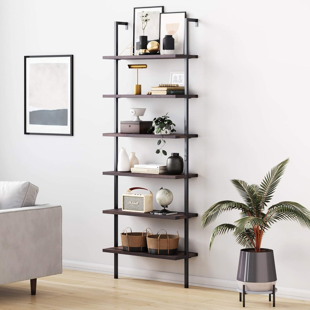White/Gold 5-Shelf Ladder Bookcase P7729
