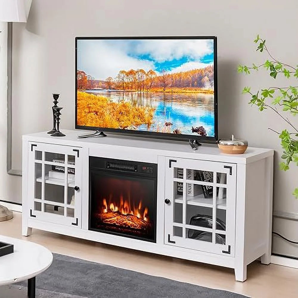 Black Fireplace TV Stand with Adjustable Shelves N632096