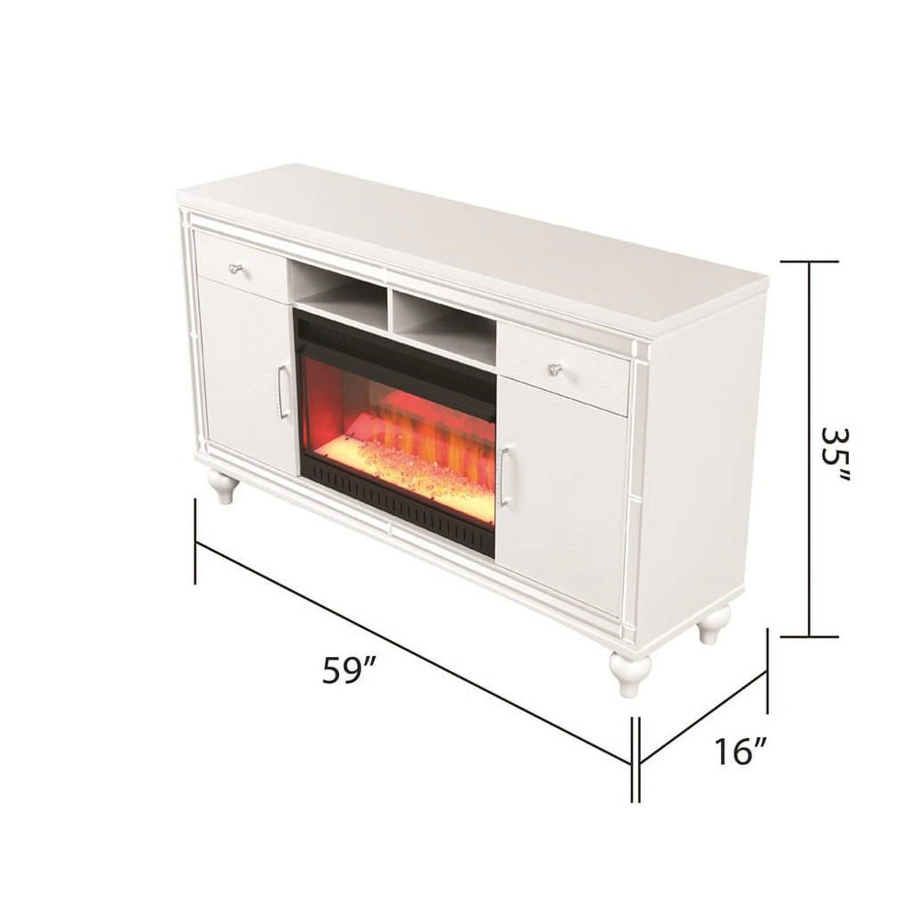 Solid Wood TV Stand With Electric Fireplace in White B449
