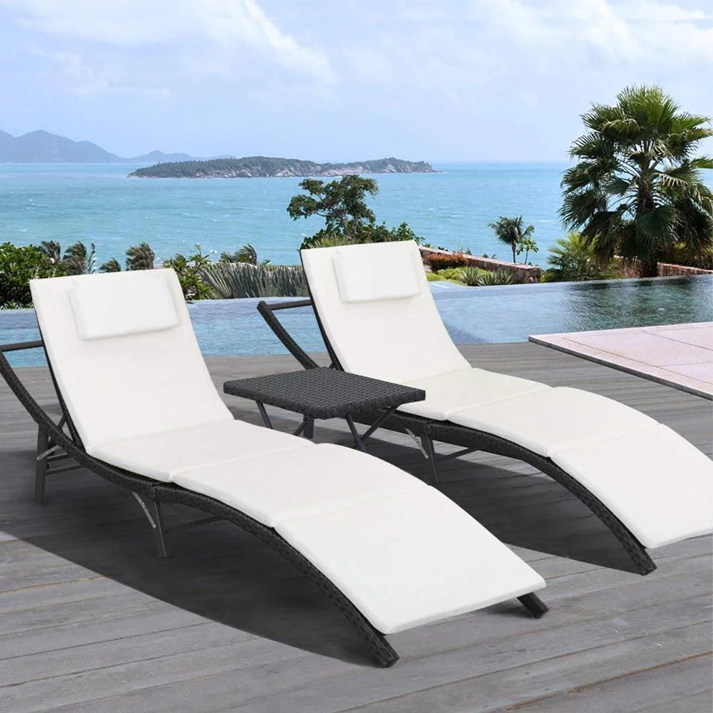 3 Pieces Adjustable Folding PE Rattan Chaise Lounge Chair C348
