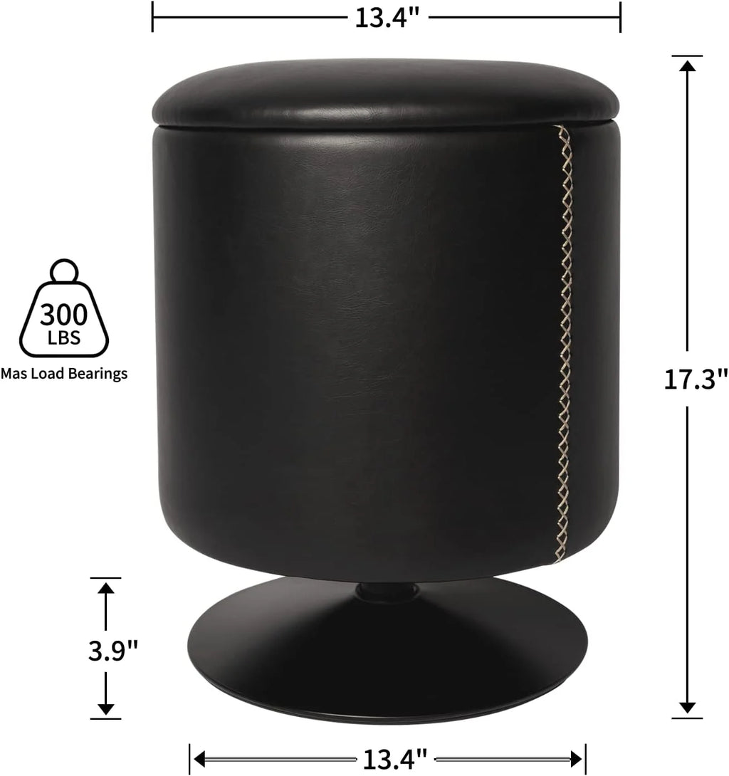 Black Round Faux Leather Storage Ottoman X6937