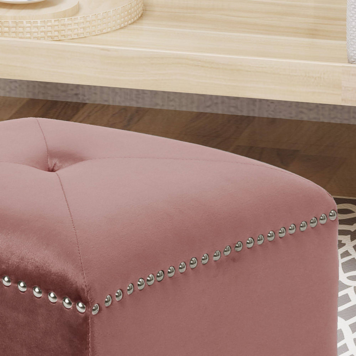 Pink Tufted Square Foot Stool Ottoman X78732