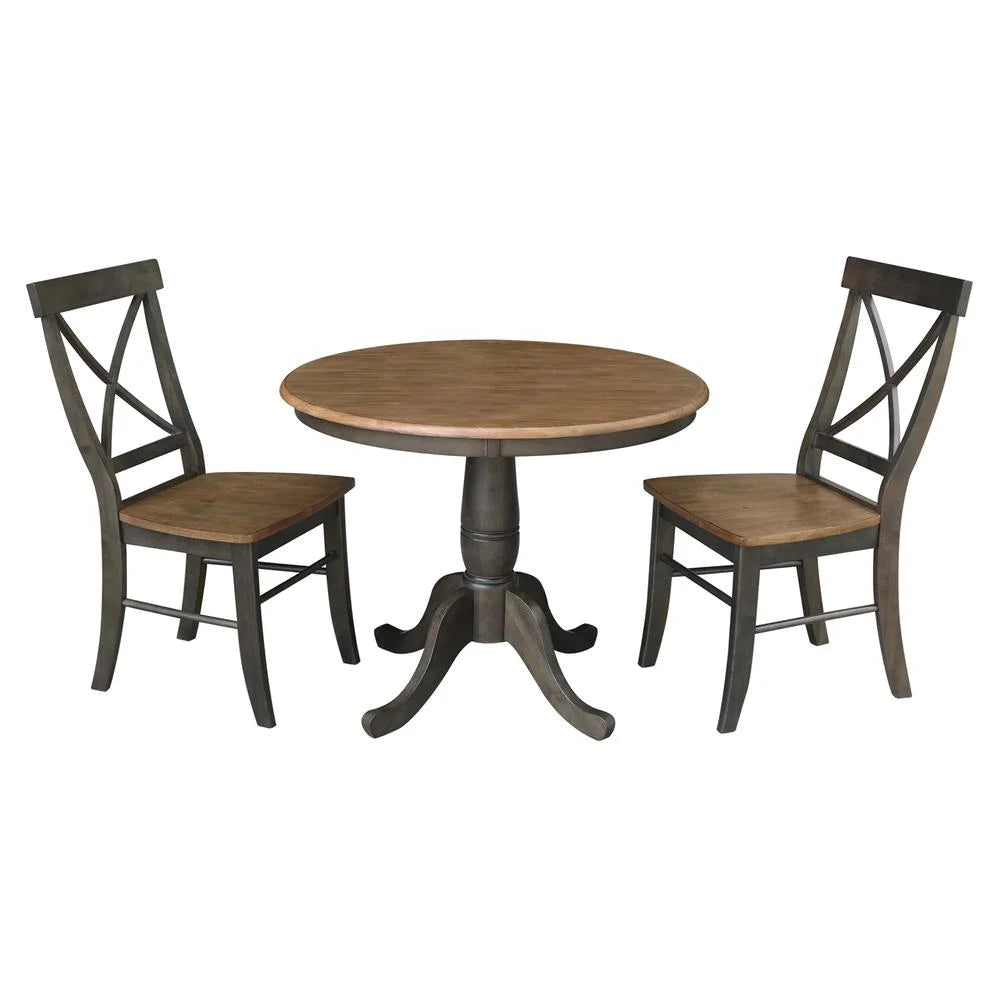36" Round Wood Table with 2 X-Back Chairs 3 Piece Set T330