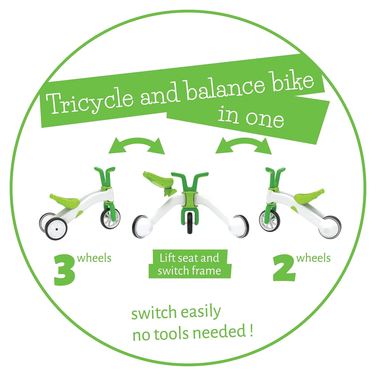 2-in-1 Balance Bike and Tricycle, 6 inches, Lime F1764