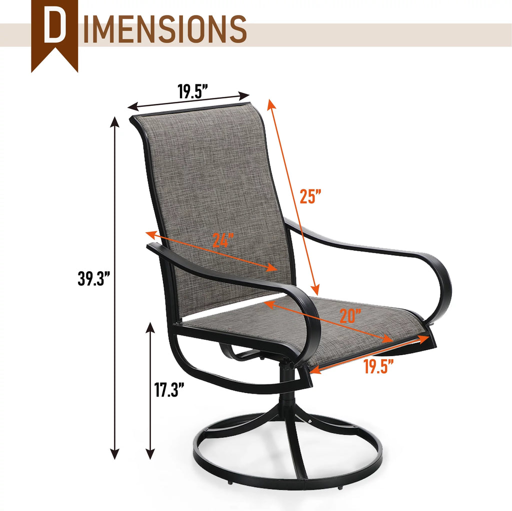 2Pcs Patio Dining Swivel Chairs Set with Black Steel Frame R25071