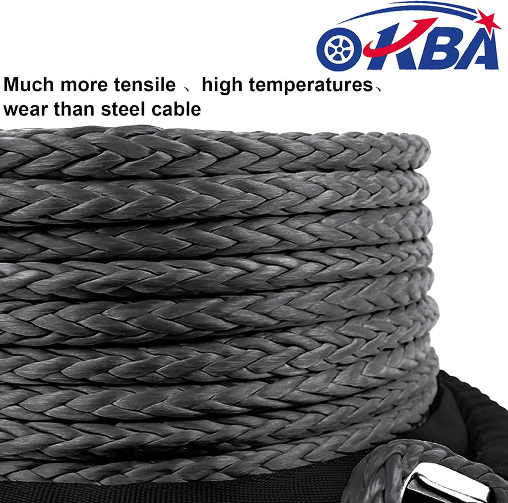 Synthetic Winch Rope Kit 1/4 x 50' 8200 Ibs with Snap Hook and Rubber Stopper D3275