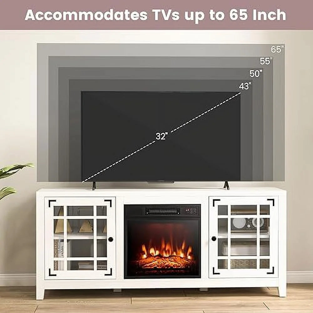 Black Fireplace TV Stand with Adjustable Shelves N632096