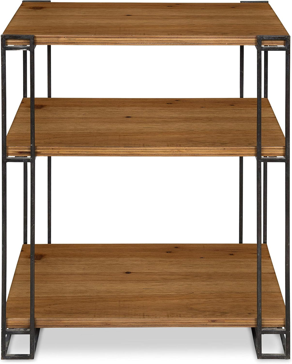 Rustic Caramel Brown Wood and Metal Side Table with Three Shelves D12397