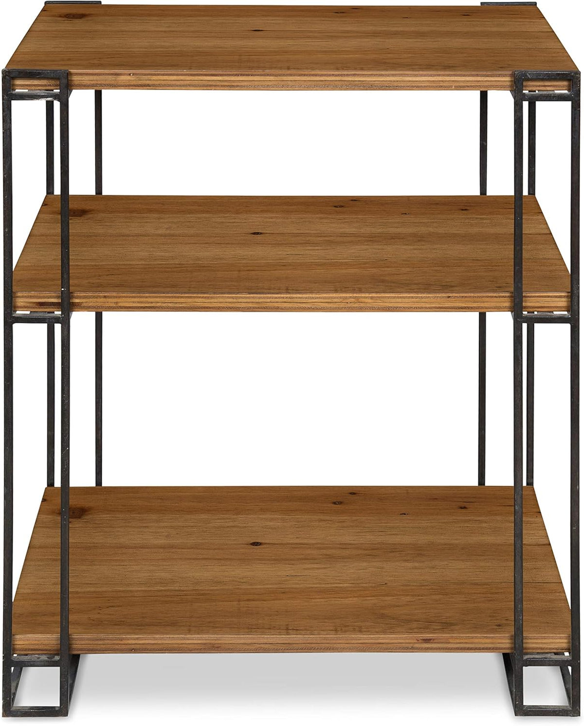 Rustic Caramel Brown Wood and Metal Side Table with Three Shelves D12397