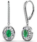 Oval Cut Emerald and Baguette Diamond Halo Drop Earrings 14K Gold S75259
