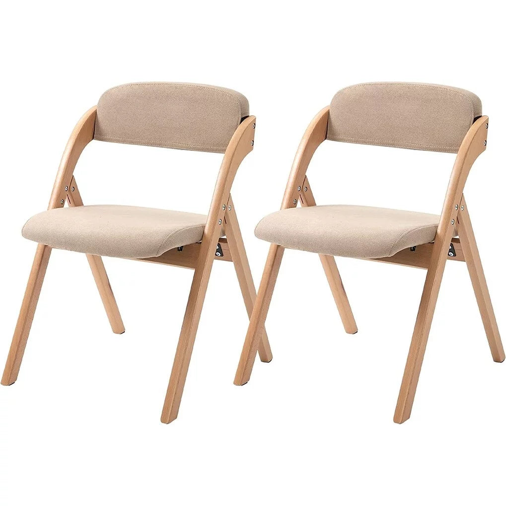 Beige Wooden Stackable Dining Folding Chairs Set of 2 I98535