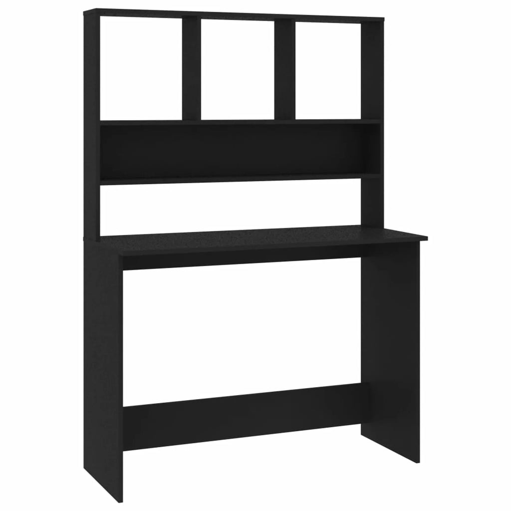 Black Engineered Wood Desk with Shelves Y337