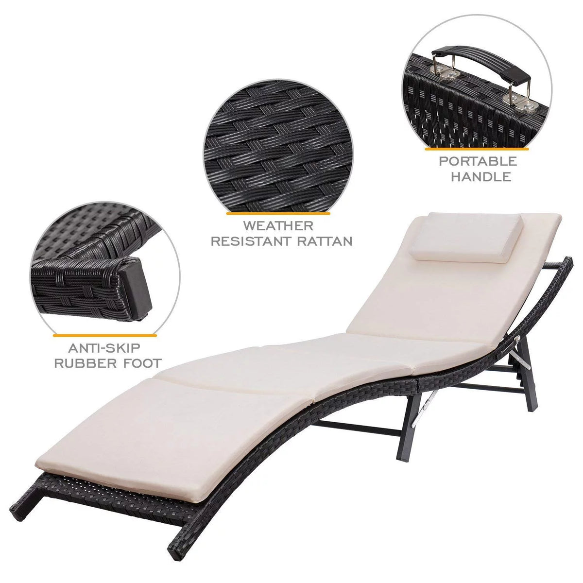 3 Pieces Adjustable Folding PE Rattan Chaise Lounge Chair C348